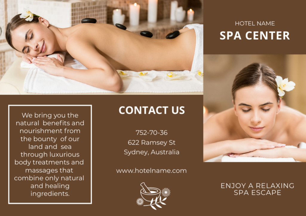 Spa Proposal Collage with Woman on Stone Therapy Brochure Design Template