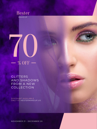 Cosmetics Sale Ad with Woman with Bold Makeup Poster US – шаблон для дизайна