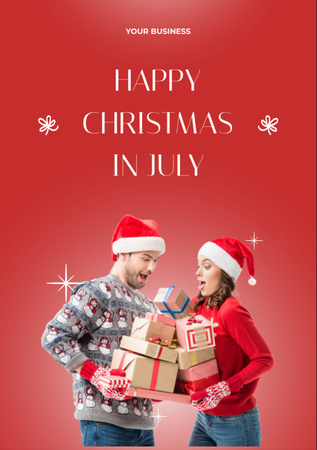 Christmas Party in July with Young Happy Couple Flyer A7 Design Template