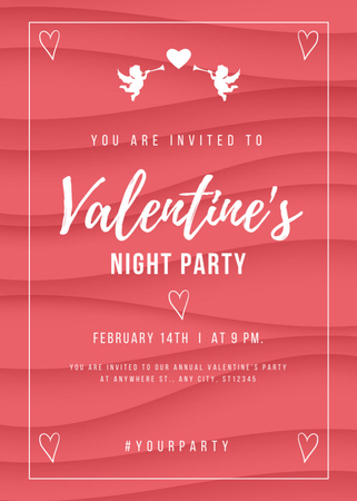 Valentine's Night Party Announcement with Cupids and Hearts Invitation Design Template