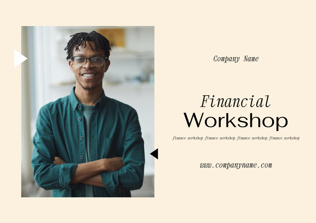 Financial Workshop Promotion with Confident Man Poster B2 Horizontalデザインテンプレート