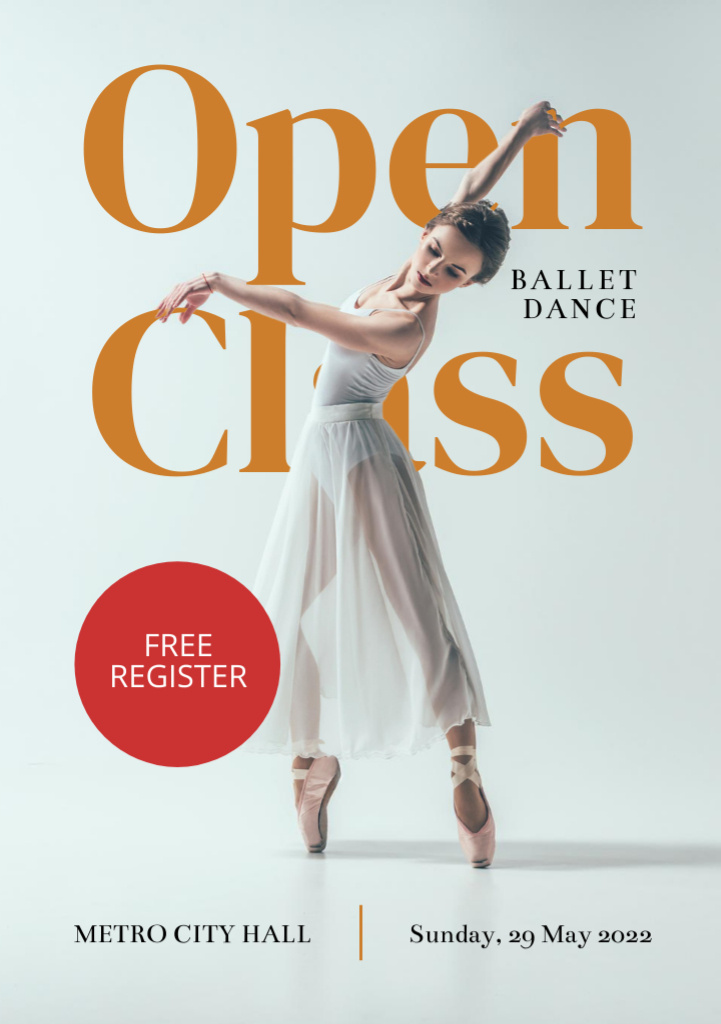 Beautiful Ballerina Practicing Ballet Dance Flyer A5 Design Template