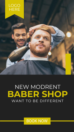 Hairdresser Cutting Client's Hair in Barbershop Instagram Story Design Template
