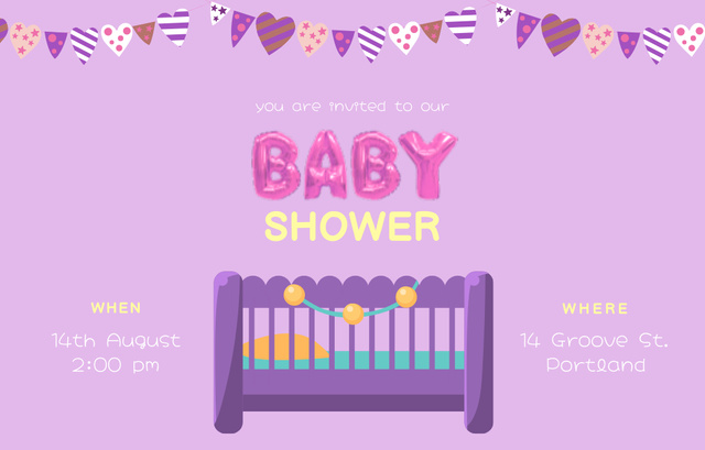 Designvorlage Stylish Baby Shower Party Announcement in Pink für Invitation 4.6x7.2in Horizontal