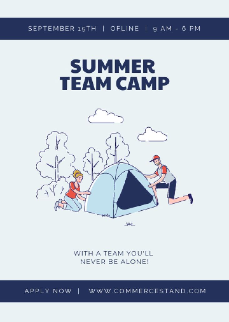Designvorlage Summer Team Camp Ad on Blue für Invitation