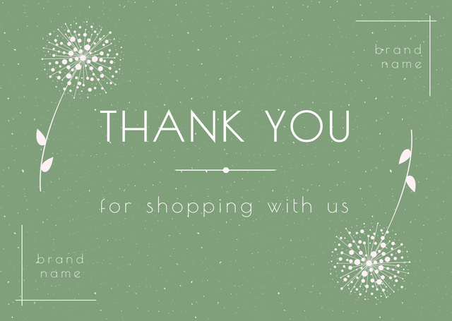 Thank You for Shopping with Us Message with Dandelions Card – шаблон для дизайну