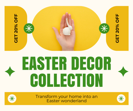 Promoção de coleção de decoração de Páscoa com coelhinho fofo na mão Facebook Modelo de Design