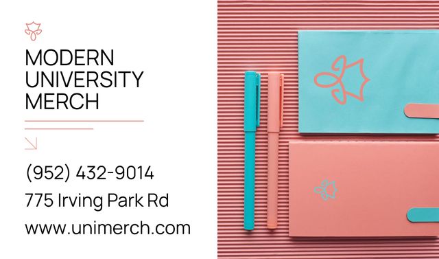 Modern College Merch Offer with Stationery Items Business card Πρότυπο σχεδίασης