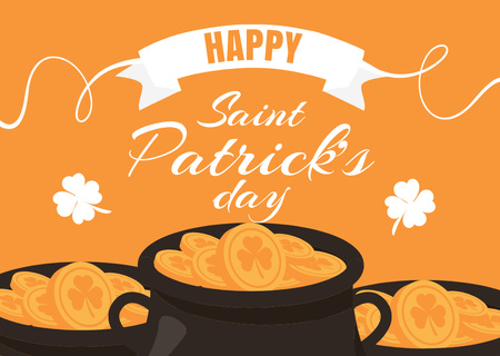 Happy St. Patrick's Day with Pots of Gold Card Design Template