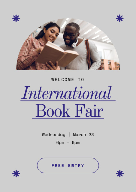 Book Fair Announcement with Young Man and Woman Poster Design Template