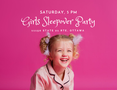 Welcome to Girl's Sleepover Party Invitation 13.9x10.7cm Horizontal Design Template