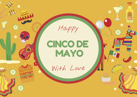 Plantilla de diseño de Cinco de Mayo Greeting with Festival Attributes Card 