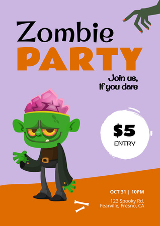 Zombie Party on Halloween Poster A3デザインテンプレート