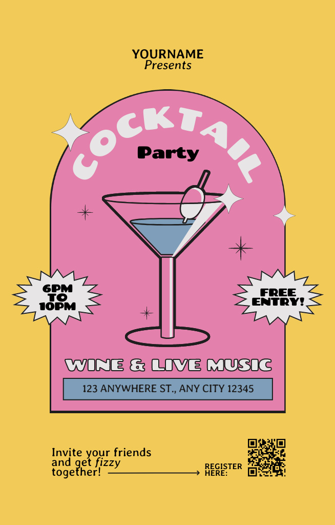 Cocktail Party with Live Music Invitation 4.6x7.2in Šablona návrhu