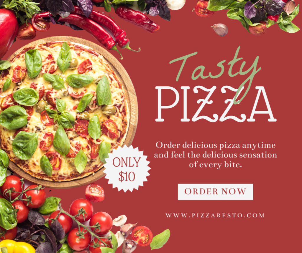Ontwerpsjabloon van Facebook van Delicious Pizza Offer with Vegetables