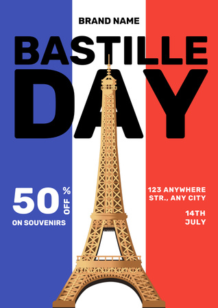 Plantilla de diseño de Discount Offer for the Bastille Day Poster 