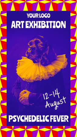 Psychedelic Exhibition Announcement with Cute Dressed Dog TikTok Video Design Template