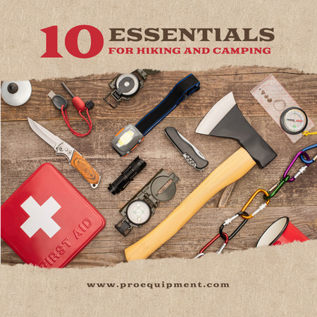 Equipment for Hiking and Camping Instagram Design Template