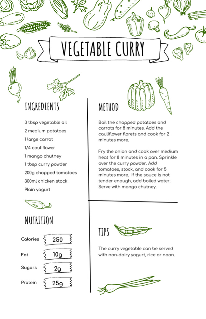 Ontwerpsjabloon van Recipe Card van Vegetable Curry Cooking Process