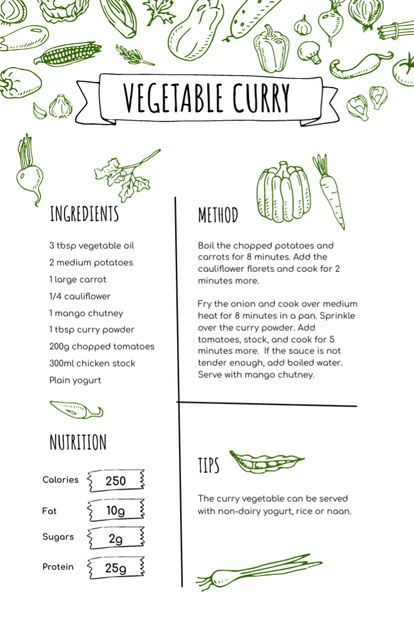 Ontwerpsjabloon van Recipe Card van Vegetable Curry Cooking Process