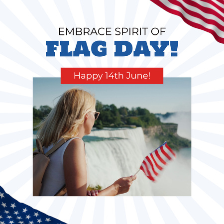 USA Flag Day with Young Blonde Woman Animated Post Design Template