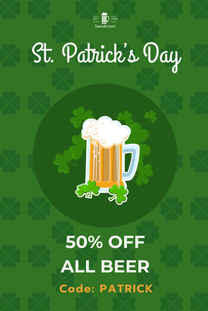 Ontwerpsjabloon van Pinterest van St. Patrick's Day Beer Discount Offer