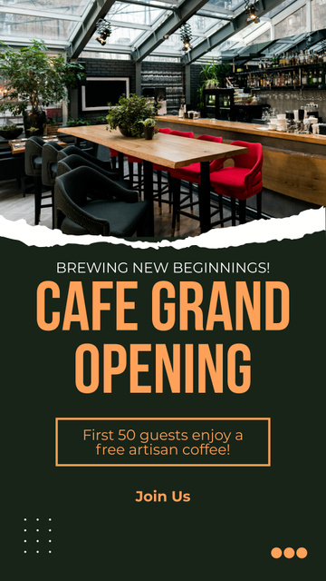 Stylish Cafe Grand Opening Event With Beneficial Promo Instagram Story Πρότυπο σχεδίασης