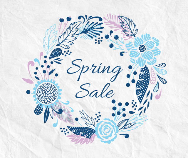 Designvorlage Spring Sale Flowers Wreath in Blue für Facebook