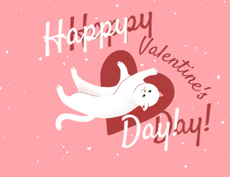 Template di design Saluto di San Valentino con un simpatico gatto e un cuore rosa Thank You Card 5.5x4in Horizontal