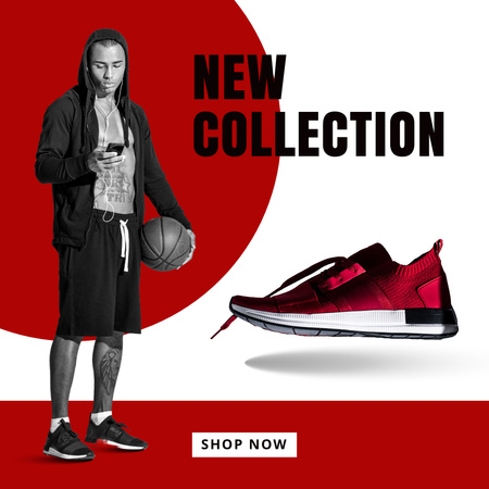 Ontwerpsjabloon van Instagram van Sneakers Sale with Man Playing Basketball