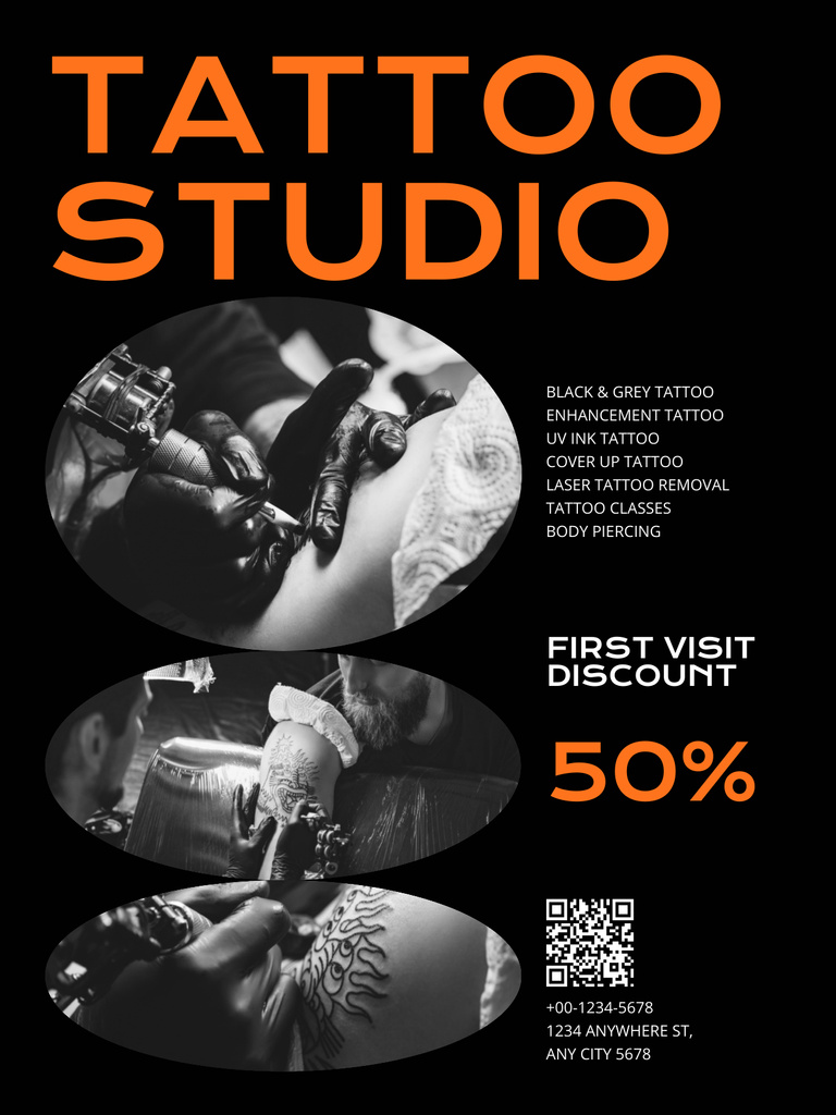 Ontwerpsjabloon van Poster US van Various Services With Body Piercing And Tattoo In Studio With Discount