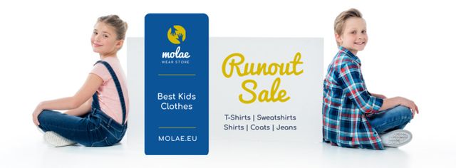 Kids Clothes Sale with Children in Pretty Outfits Facebook cover Design Template