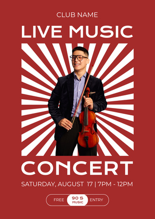 Oznámení živého koncertu Bright Violin Performer Poster Šablona návrhu