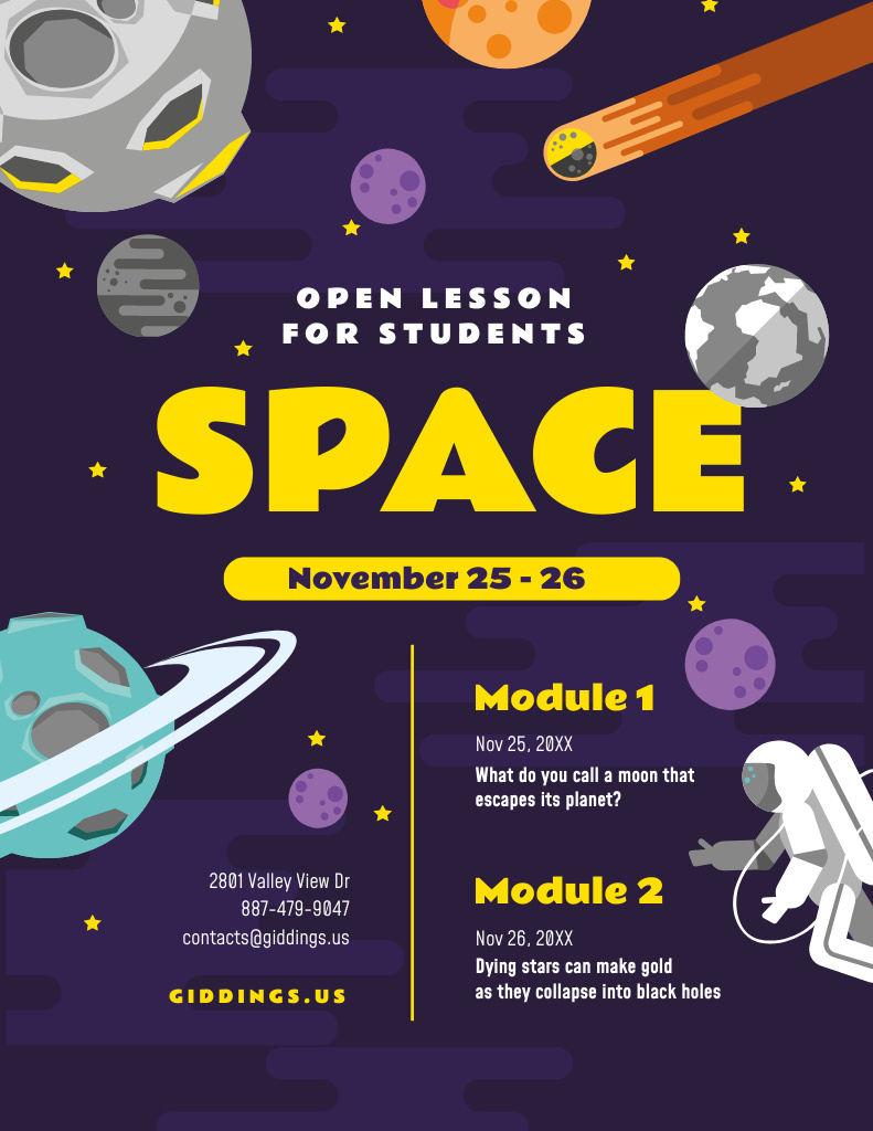 Space Lesson Announcement with Astronaut Poster 8.5x11in tervezősablon