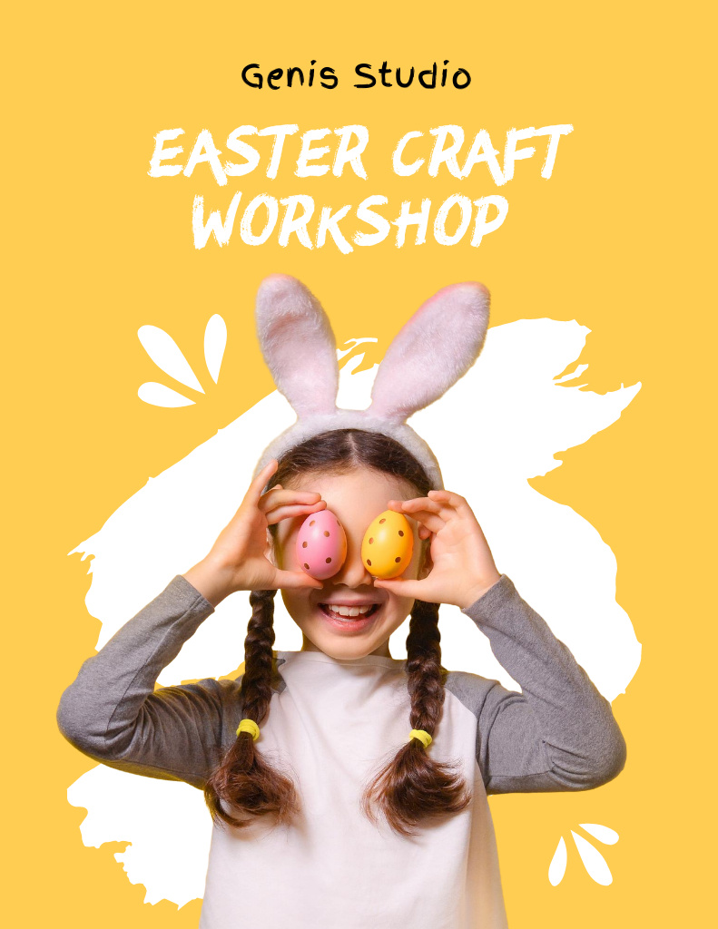 Platilla de diseño Easter Workshop Announcement with Cheerful Little Girl Flyer 8.5x11in