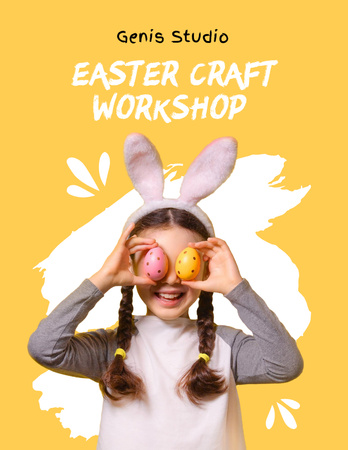 Easter Workshop Announcement with Little Girl Flyer 8.5x11in Design Template