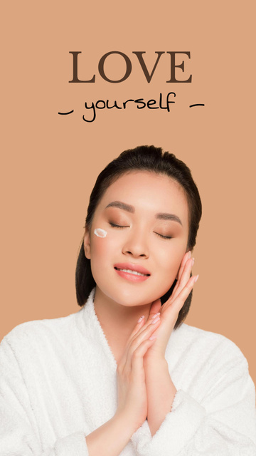 Designvorlage Asian woman for love yourself beige für Instagram Story