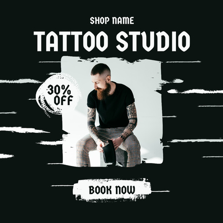 Designvorlage Art Tattoo Studio Service mit Rabatt für Instagram
