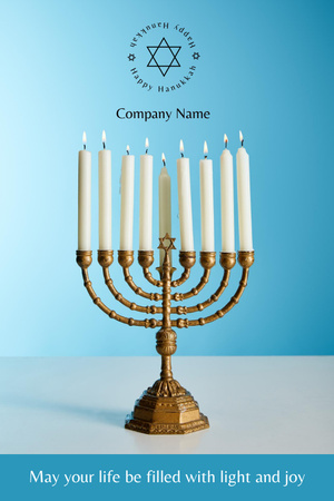 Plantilla de diseño de Felices deseos de Hanukkah con Menorah Pinterest 