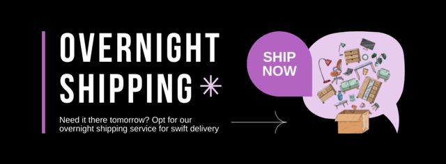 Overnight Shipping Promo on Black Facebook coverデザインテンプレート