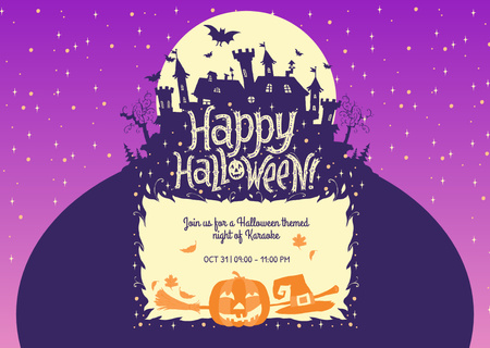 Halloween Karaoke Night Announcement with Scary House Flyer A6 Horizontal Design Template