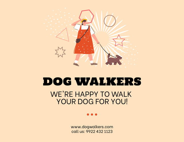 Cute Illustration of Dog Walker Flyer 8.5x11in Horizontal – шаблон для дизайна