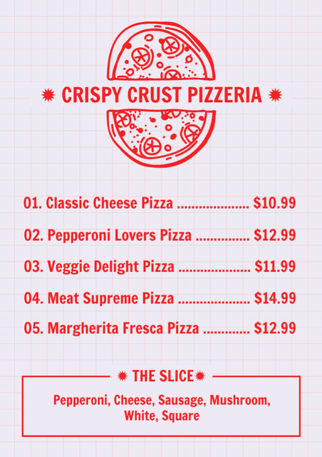 Designvorlage Crispy Delicious Pizza Offer für Menu