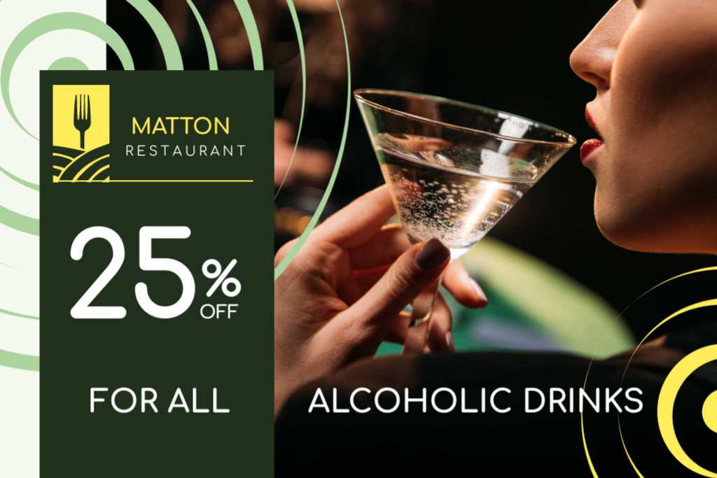 Restaurant Offer with Woman Drinking Cocktail Gift Certificateデザインテンプレート