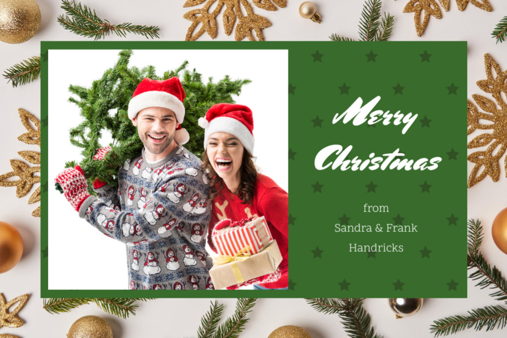 Platilla de diseño Christmas Cheers With Happy Couple Postcard 4x6in