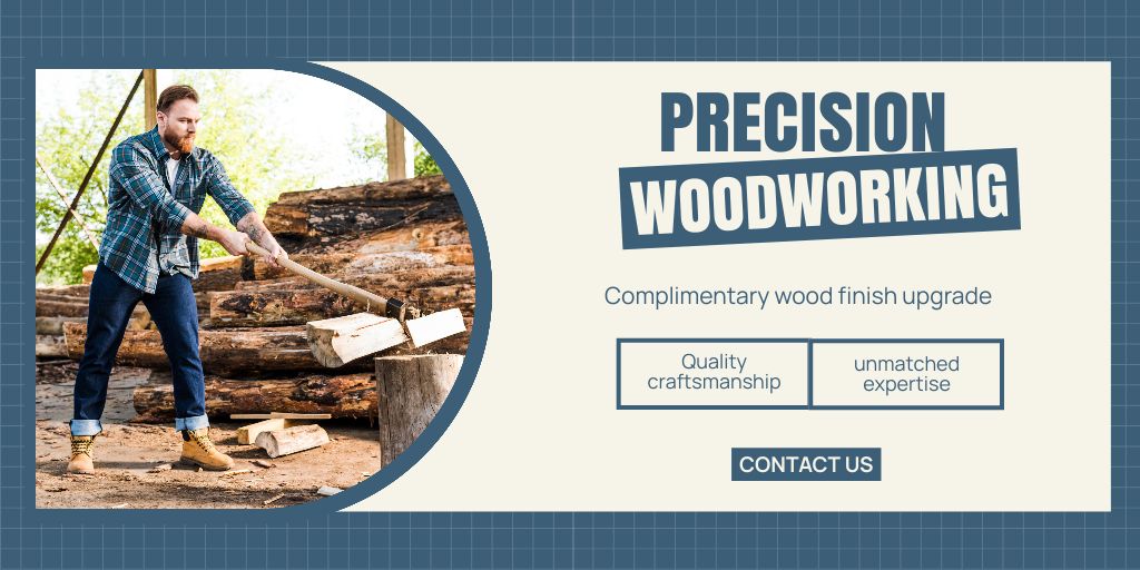 Plantilla de diseño de Precision Woodworking Service And Craftsmanship In Blue Twitter 