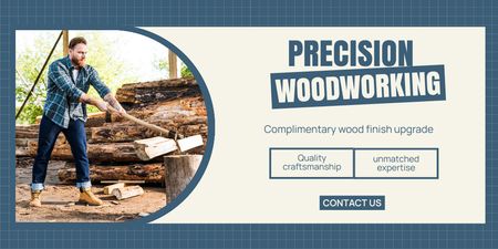 Precision Woodworking Service And Craftsmanship In Blue Twitter Design Template