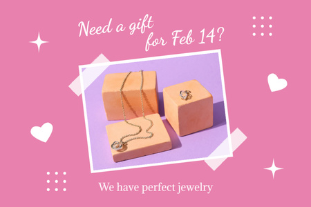 Precious Jewelry For Valentine`s Day In Pink Postcard 4x6in Design Template