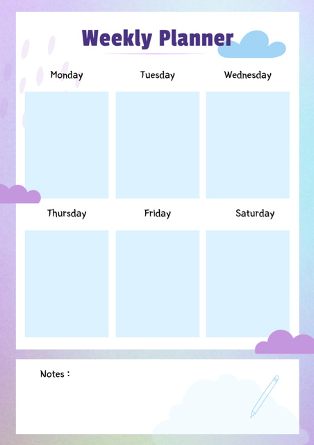 Weekly Planner with Clouds Illustration Schedule Planner Modelo de Design