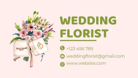 Ontwerpsjabloon van Business Card US van Bruiloft bloemist advertentie met boeket van roze bloemen